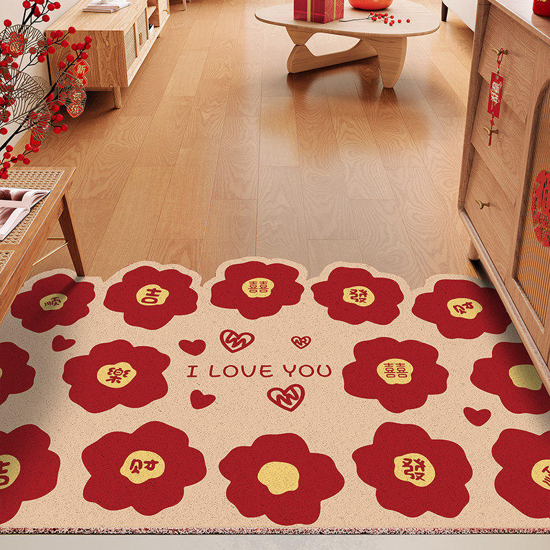 入户门地垫进门家用门垫门外高级感乔红色喜庆圈脚垫防滑玄关地毯,居家布艺,家用脚垫,淘宝优惠券,粉丝福利购,淘宝优惠卷