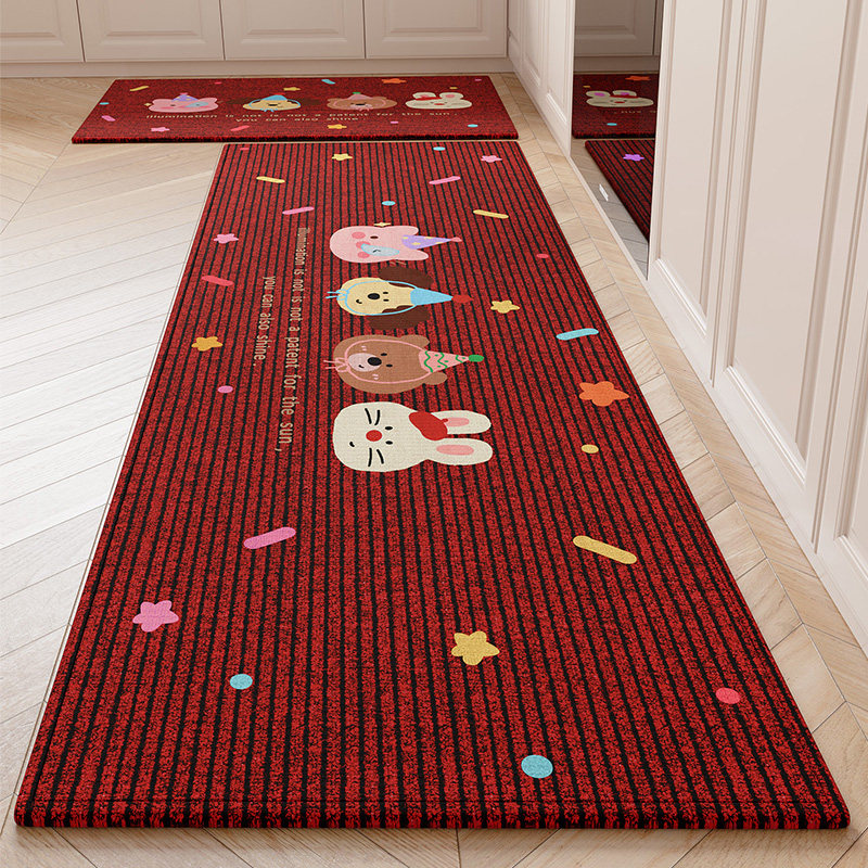 红色喜庆厨房专用脚垫2026新款防滑吸水防油地垫抗污耐脏免洗可擦,居家布艺,厨房地垫,淘宝优惠券,粉丝福利购,淘宝优惠卷