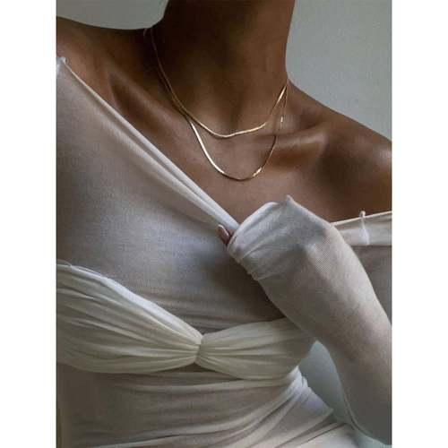 2023跨境欧美风春夏季爆款轻薄透视一字领露肩性感修身长袖T恤女