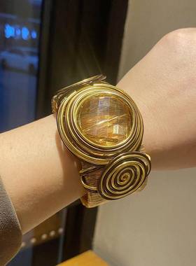 欧美跨境镯子合金线圈几何绕线手镯复古夸张个性开口可调节手环