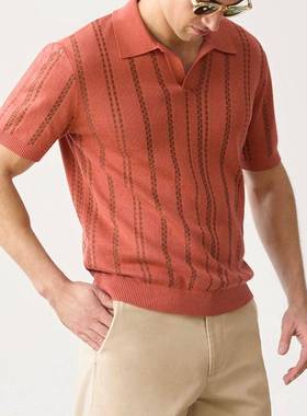 2025夏季时尚休闲短袖V领针织上衣欧美男士大码POLO衫Men T-Shirt