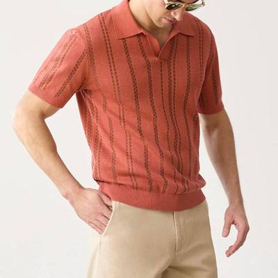 2025夏季时尚休闲短袖V领针织上衣欧美男士大码POLO衫Men T-Shirt