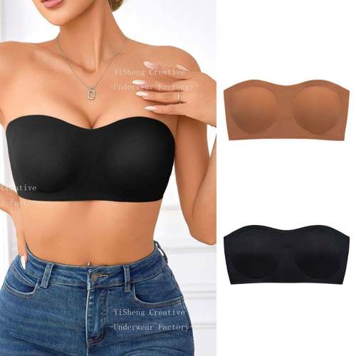 女士抹胸带胸垫可拆卸防滑防走光双侧开扣性感小胸聚拢无钢圈文胸