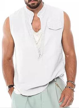 2025新款坎肩纽扣休闲复古度假立领宽松无袖背心Men