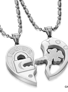His and Her Stainless Steel I Love You Heart Couple Necklace