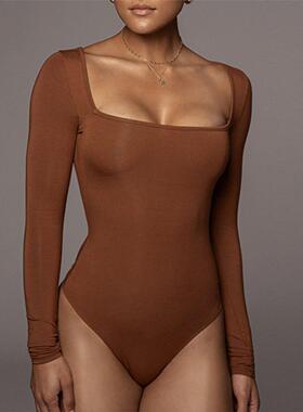 Long sleeved square neck jumpsuit打底衫紧身长袖方领连体衣女