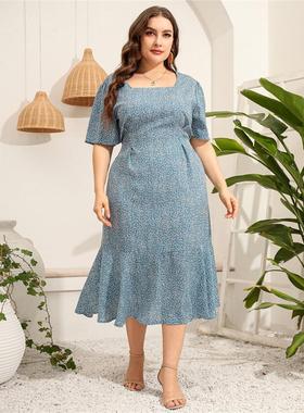 Fat lady summer Comfortab Plus size women Casual print dress
