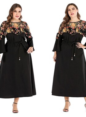 大码系带长裙Fat Women Black long Dress Elegant vestidos 4XL
