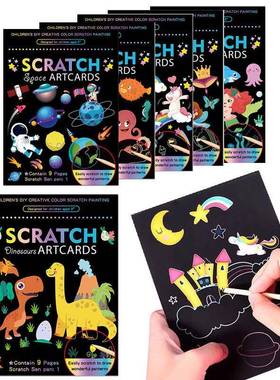 Magic Rainbow Color Scratch Art Painting Paper Card Kit Cart