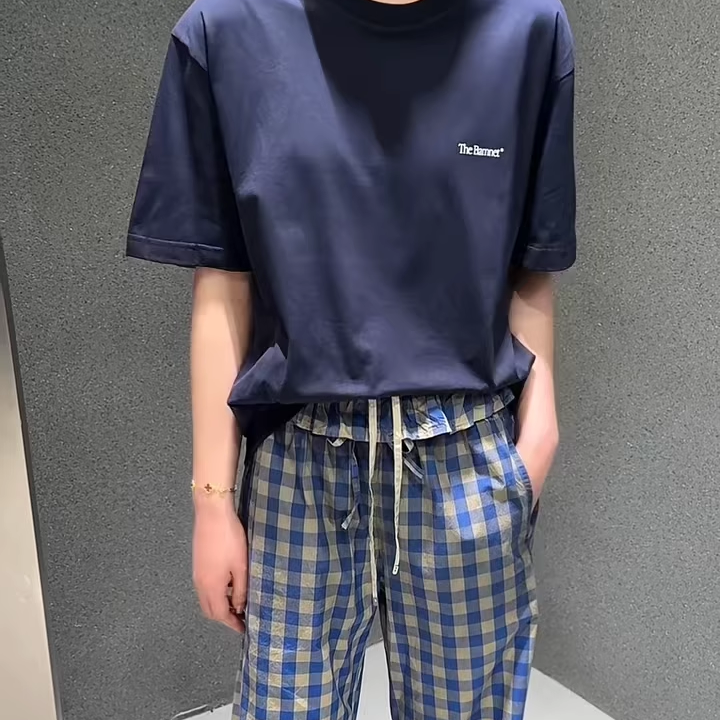 秋季新款简约百搭宽松显瘦短袖T恤+格子裤网红同款时尚休闲套装女