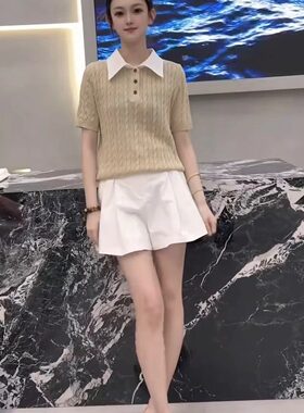 老钱风复古卡其色polo领正肩短袖