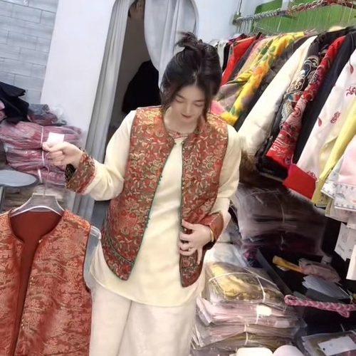 新中式国风重工宽松印花马甲套装