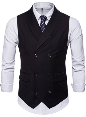 2018秋季新男士休闲纯色双排扣西装马甲men suit vest waistcoat