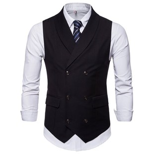 新男士 vest 休闲纯色双排扣西装 suit waistcoat 马甲men 2018秋季