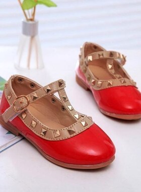 girl kids toddler princess shoes rivet t-strap flats shoes