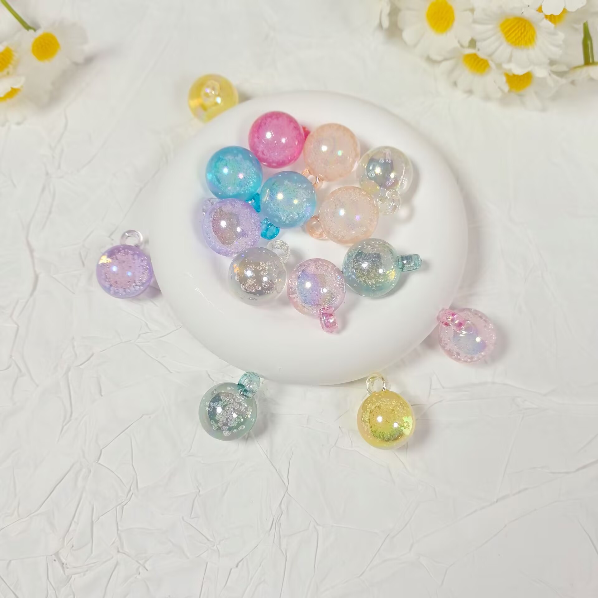 16mm透明气泡吊孔圆珠散珠手工diy手机链钥匙扣串珠材料饰品配件
