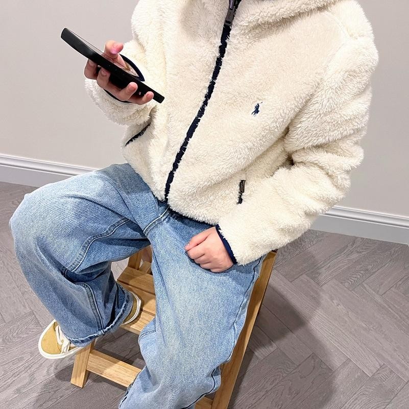 潮牌童装骑马 男女童冬装儿童冬双面摇粒绒连帽保暖棉服毛毛外套
