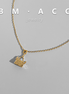 法式复古金色锁头包包吊坠项链女精致小众锁骨链日常百搭女款