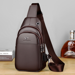 男士 小包包胸前包男生真皮斜肩包 胸包ins休闲单肩斜挎二层牛皮款