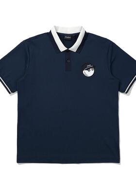 代购MALBON GOLF男士POLO衫透气吸湿舒适弹力深蓝色短袖翻领