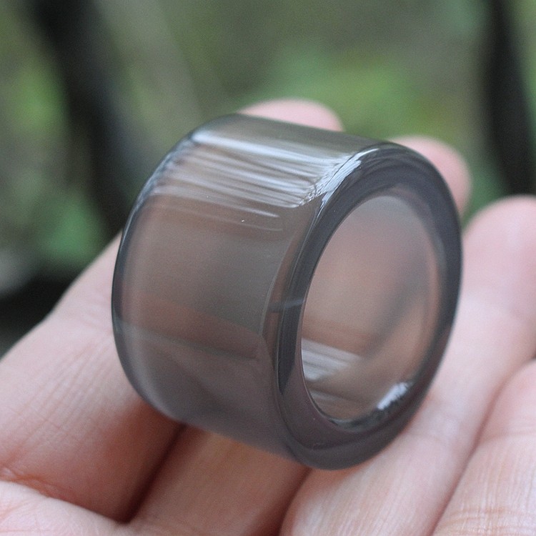 2026天然冰种烟灰紫玛瑙扳指大号戒指 指环男士玉扳指把玩件条纹