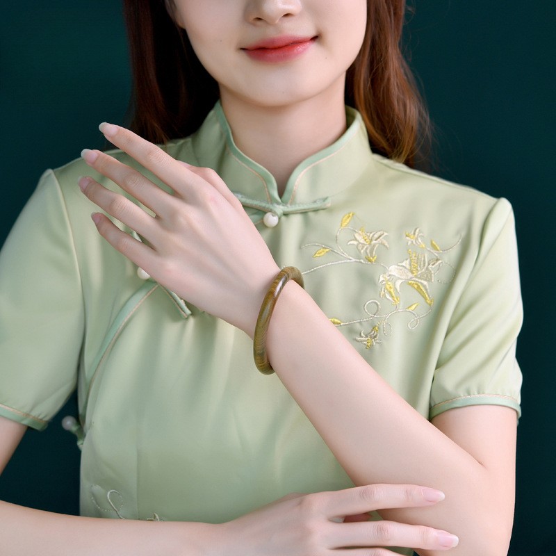 2025天然绿檀木手镯女男绿檀黑檀血檀木质素圈文玩手链手串檀香木