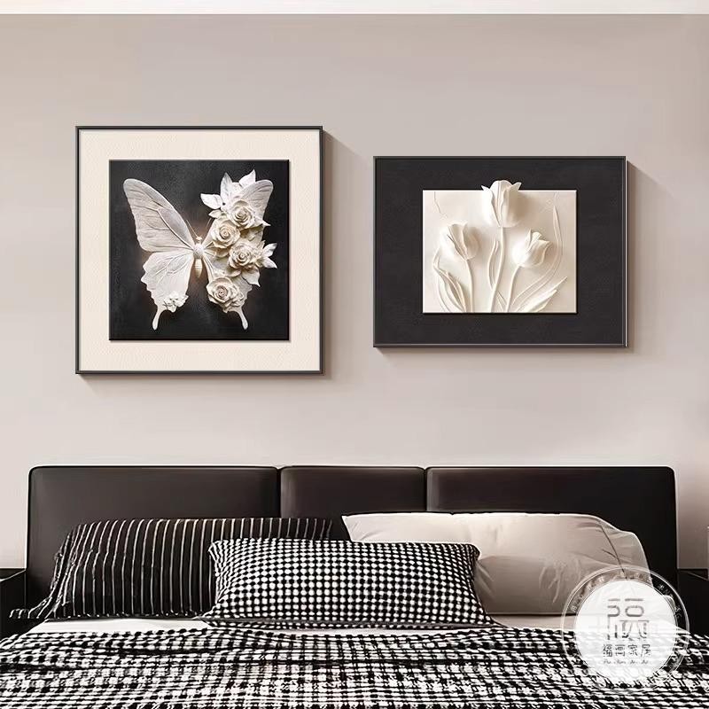 2025现代简约卧室床头装饰画高级感抽象肌理餐厅挂画蝴蝶花卉壁画图片