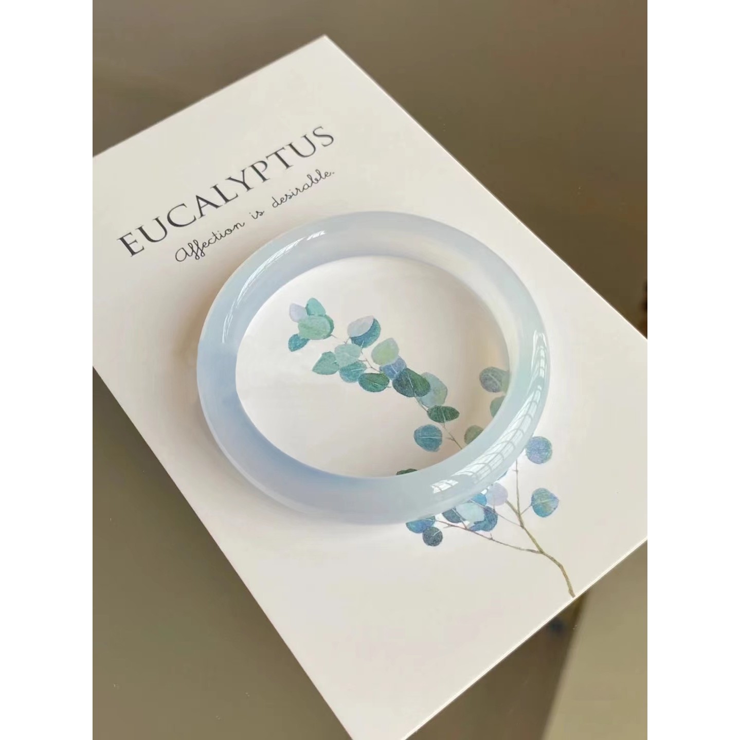 2026天然冰种淡蓝玉髓玛瑙手镯奶蓝色白月光手镯扁条配证书无荧光