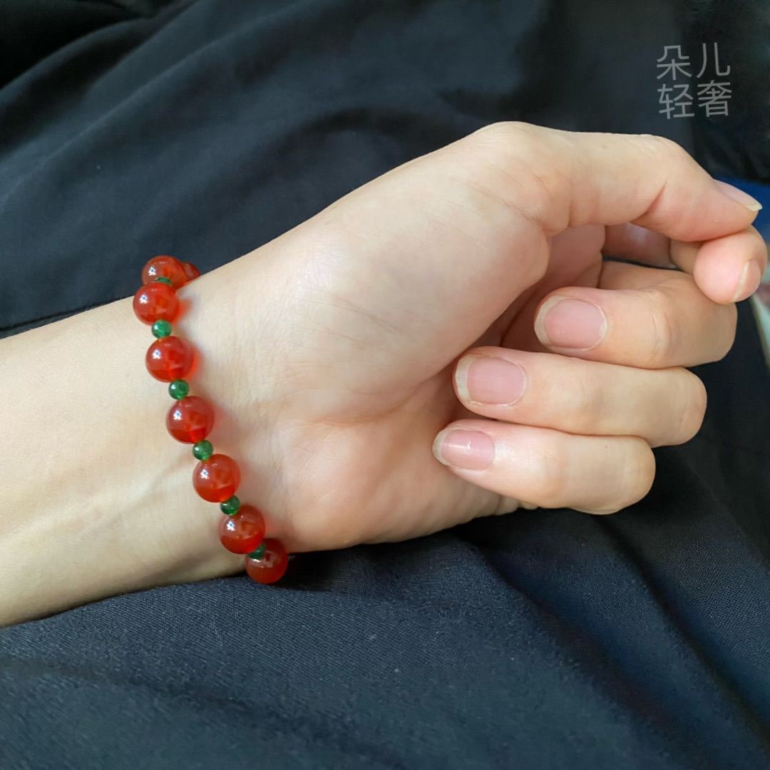 2026红玛瑙手炼女新中式国风绿色玉髓手串8mm送女友男朋友礼物七