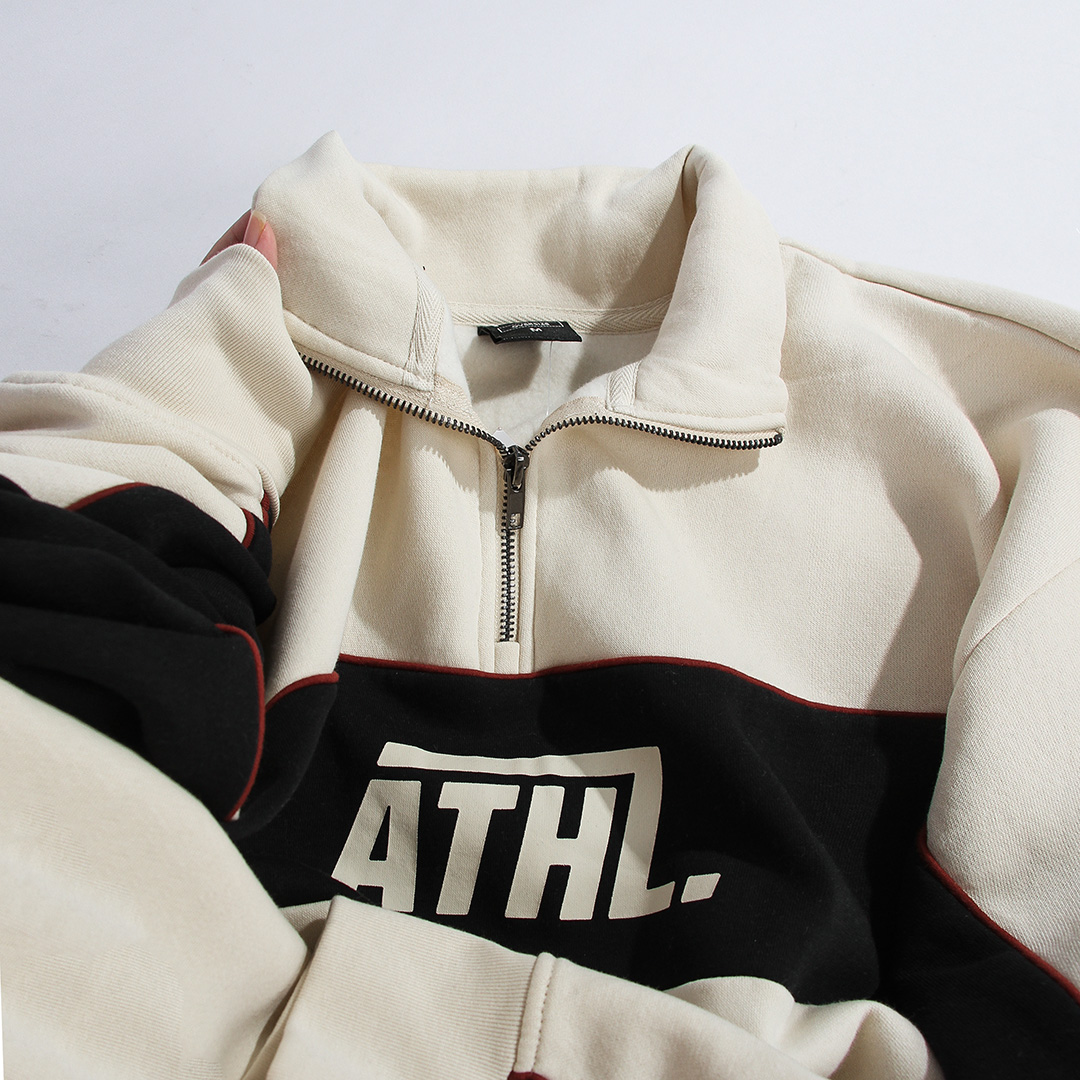 年底特惠 姚表哥家原单男女秋冬立领加绒半拉链字母拼接长袖卫衣