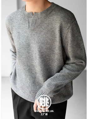 W重磅480G自发热毛衣男式秋冬款灰色潮牌百搭宽松长袖休闲针织衫