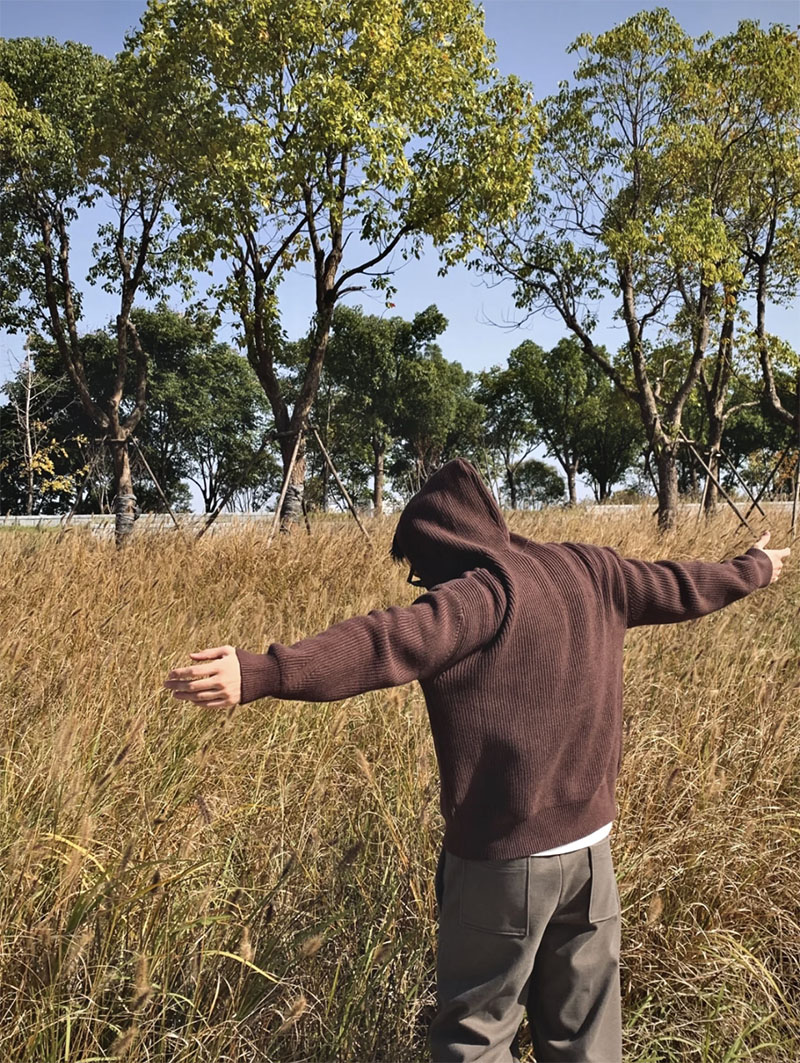 毛衣复古连帽针织外套