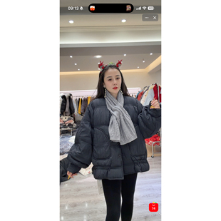 【爆品定制】2025冬季韩系时尚下摆抽绳配针织围巾羽绒服ALS-1828