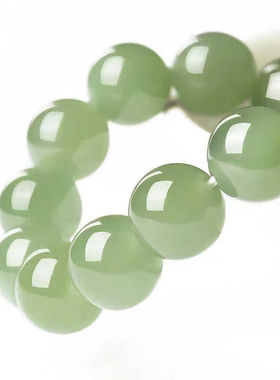 卡古兰新疆和田玉手链女手串男情侣款老型珠青白玉石圆珠珠生日礼