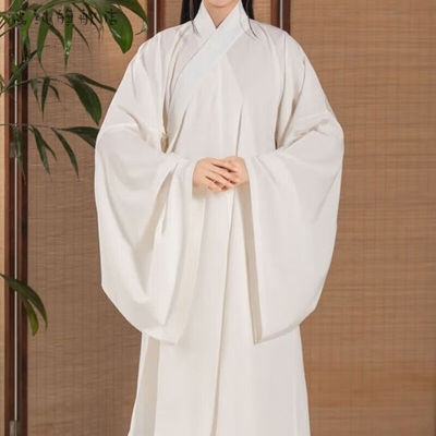禹纯汉服明制圆领袍道袍内搭直裰内衬袍打底袍中国风白色广袖款S