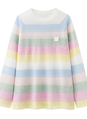 现货针织衫2026夏季新款多巴胺彩虹条纹宽松上衣3K2EE01