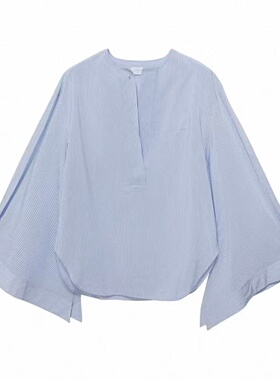 现货2026年春季棉混纺蓝色长袖小上衣衬衫2K1DB28