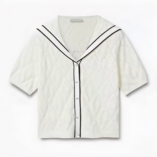 预.售针织开衫 海军领挑洞镂空宽松上衣3K2YE14 2026夏新款