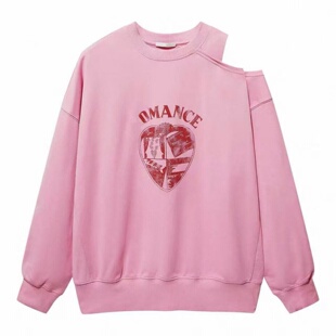 现货卫衣2026春款 复古印花挖肩休闲宽松上衣3K1JA05 美式