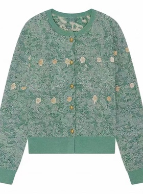 现货毛衣2026春季绵羊毛混纺绿色刺绣圆领毛织短款开衫2K1YE33