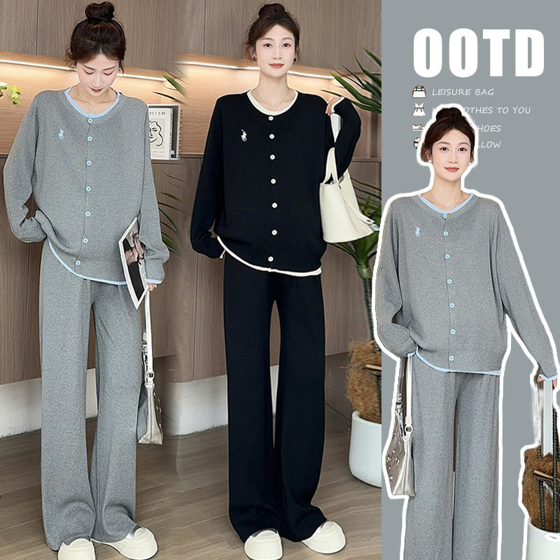 孕妇装新款时尚设计感外穿撞色圆领假两件上衣阔腿裤2026春秋套装,孕妇装/孕产妇用品/营养,套装,淘宝优惠券,粉丝福利购,淘宝优惠卷