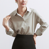 女长袖 CHICBLISS 浅灰绿缎面衬衫 气质通勤职业OL垂感衬衣女士上衣