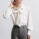 春秋通勤OL可拆卸蝴蝶结面试衬衣女 女长袖 CHICBLISS 白色缎面衬衫