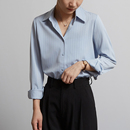 职业通勤抗皱缎面垂感衬衣女 女春秋新款 CHICBLISS 浅蓝色条纹衬衫