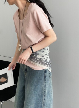 u m由米日常好穿韩系圆领纯色基础慵懒百搭短袖T