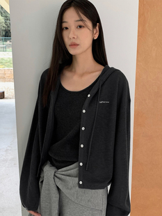 女 m由米2025早秋新款 韩系连帽宽松慵懒风松弛感针织开衫