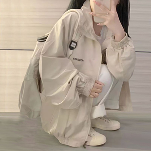 外套女春秋款2026新款小个子宽松休闲防风风衣学生工装薄款夹克潮