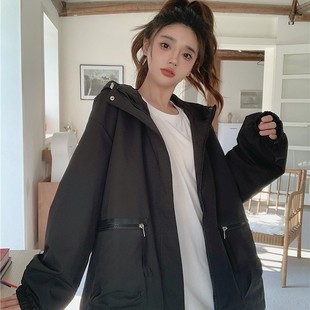 薄款 小个子宽松休闲防风学生工装 夹克潮 2025新款 黑色外套女春秋款