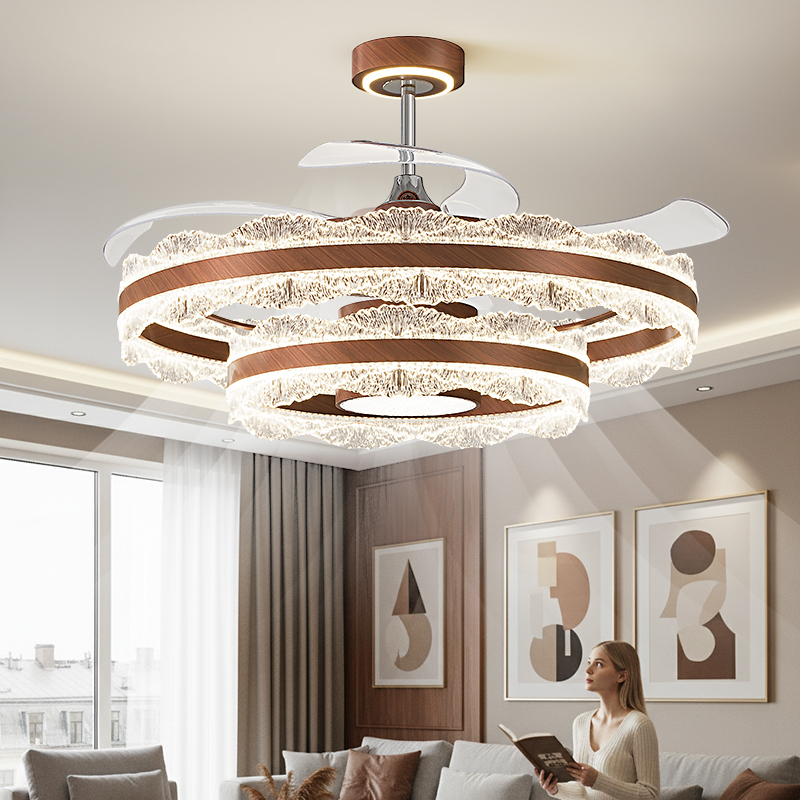 中古风客厅大灯隐形风扇灯2025新款风扇一体灯简约轻奢餐厅吊扇灯