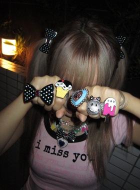 Srrybabe 可爱蝴蝶结爱心冰淇淋系列造型感松紧带式合金戒指